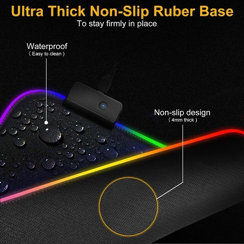 LED Light Mousepad RGB Keyboard Cover Desk-mat Colorful Surface Mouse Pad Waterproof Multi-size Computer Gamer Esports Mouse Pad
