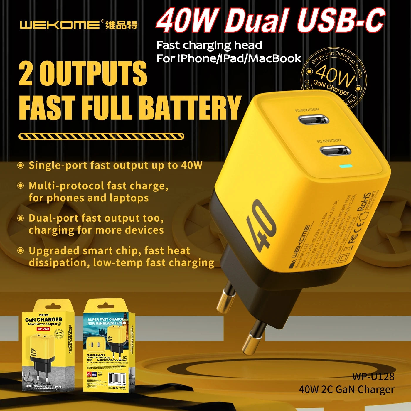 WEKOME USB Type C Charger 40W GaN Portable