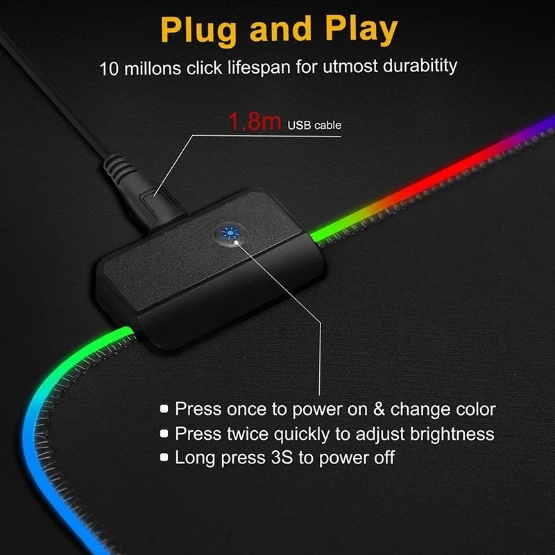 LED Light Mousepad RGB Keyboard Cover Desk-mat Colorful Surface Mouse Pad Waterproof Multi-size Computer Gamer Esports Mouse Pad