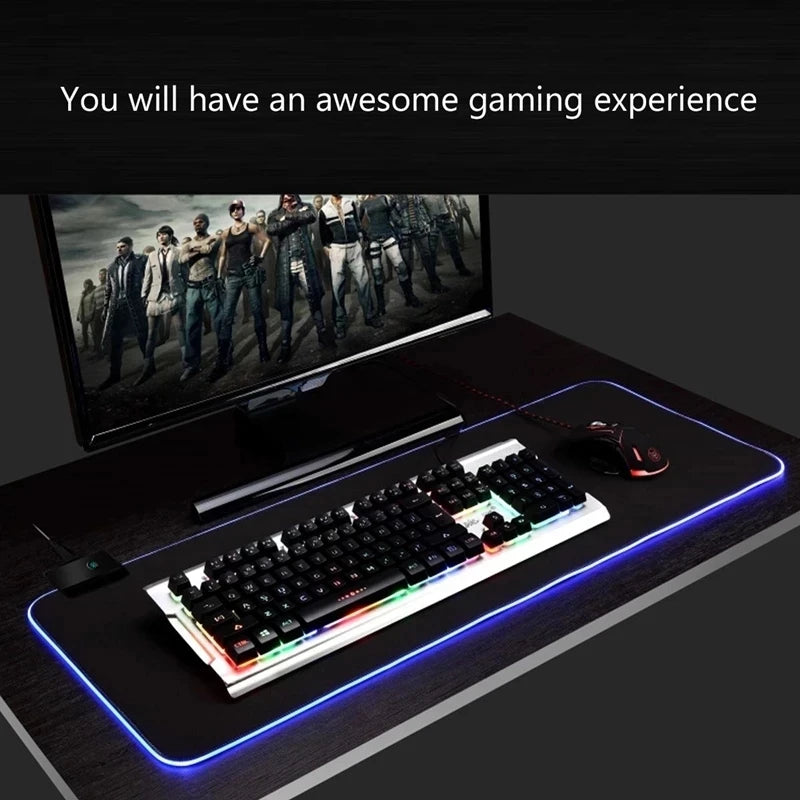 LED Light Mousepad RGB Keyboard Cover Desk-mat Colorful Surface Mouse Pad Waterproof Multi-size Computer Gamer Esports Mouse Pad